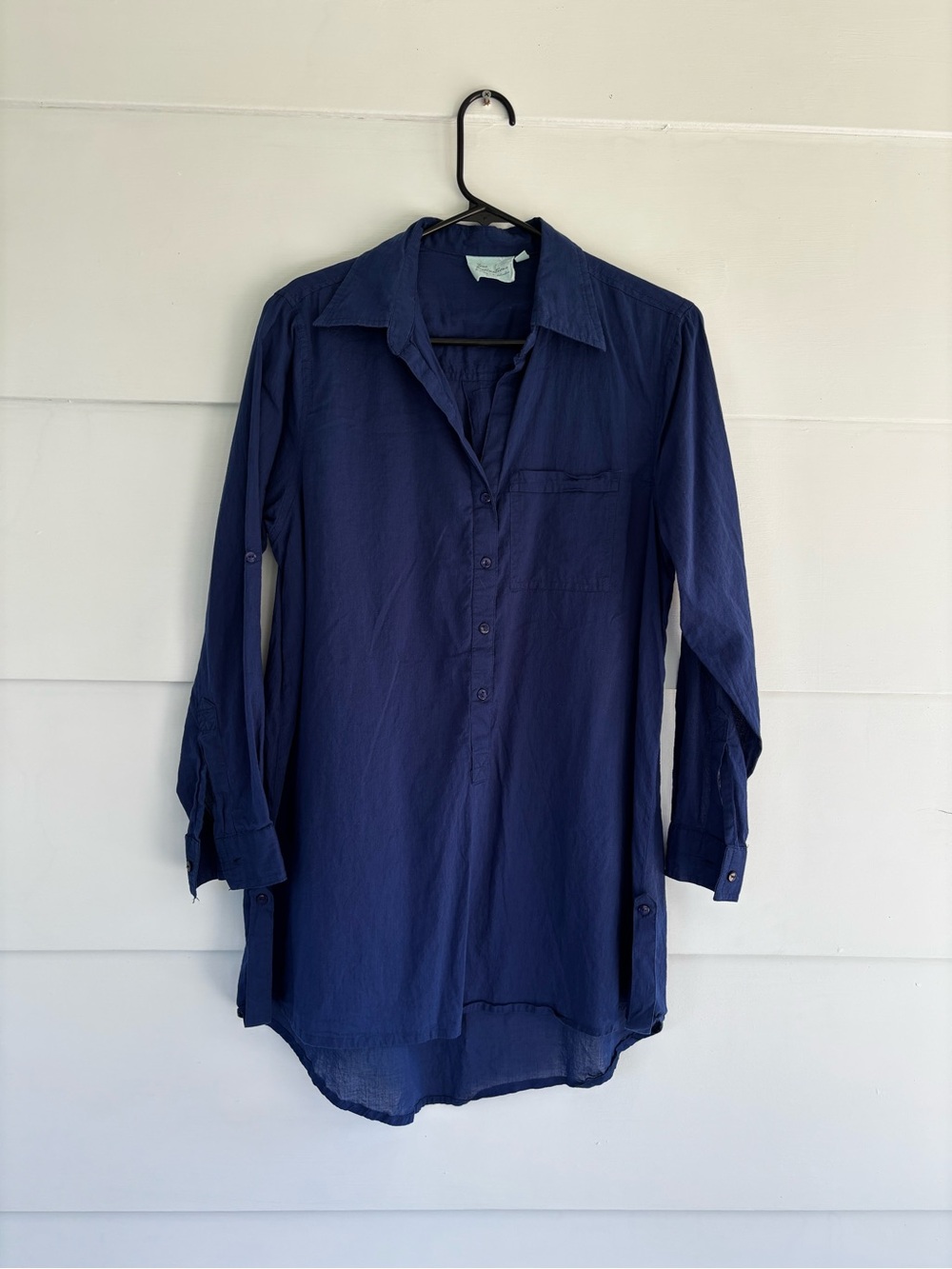 True Destinations Women’s Small Navy  Blue Tunic Shirt Beach Cover Up Resortwear